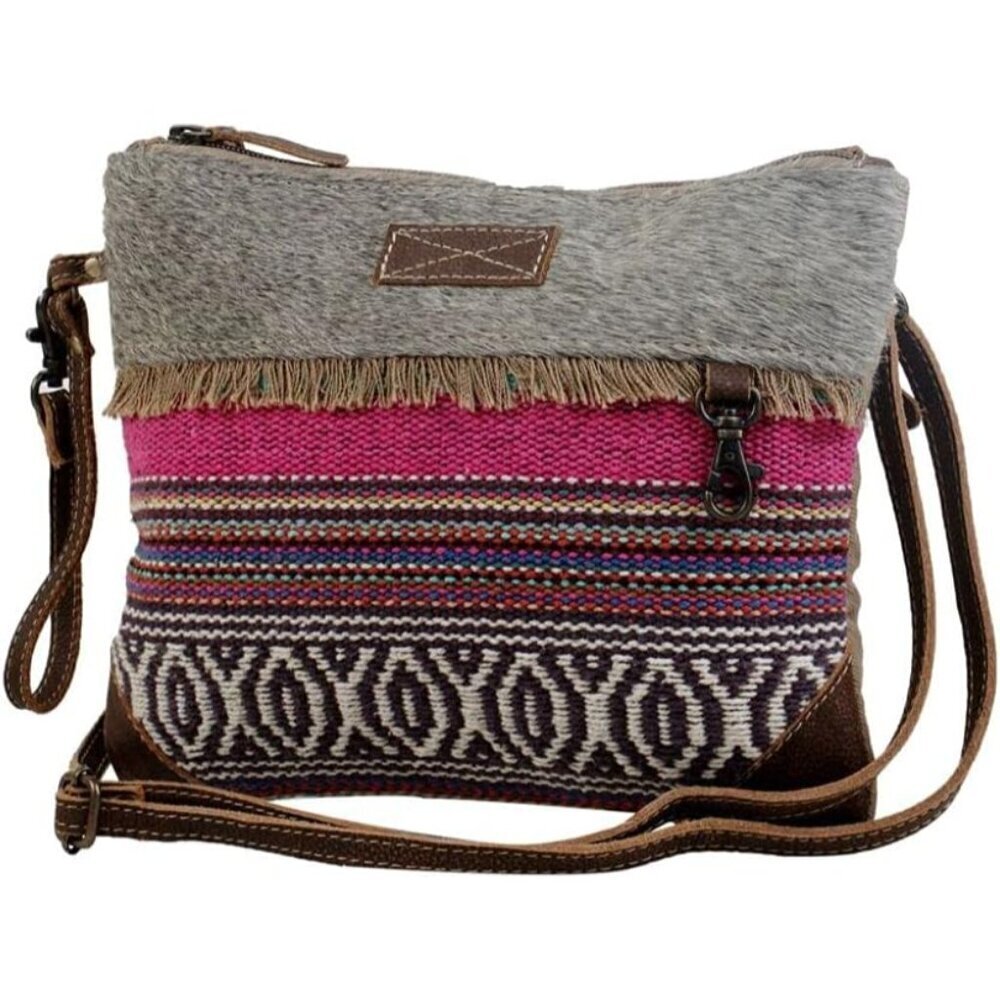 Laced Small Cross-Body Bag Cotton Leather Upcycled Women Stylish Organizer - Picture 2 of 7